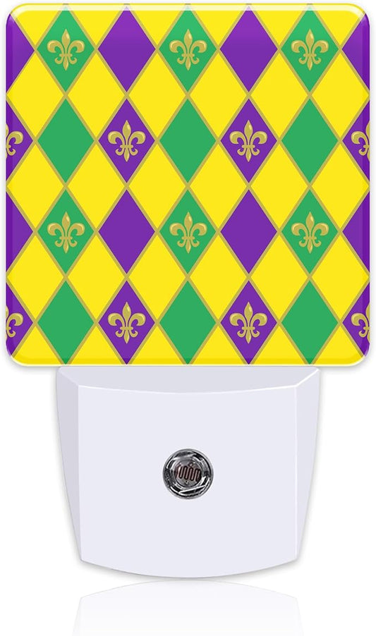 Mardi Gras Carnival Night Light, Colorful Fleur-de-lis Dusk to Dawn Night Light Plug in, 0.5w Energy Saving Sleep Friendly NightLight for Kids Boys Girls Home Decor