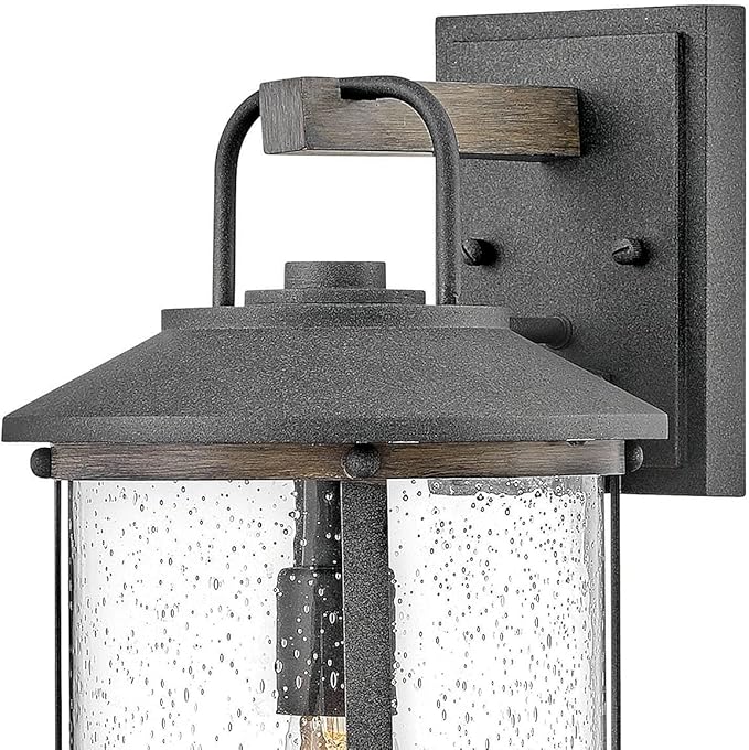 Hinkley Lakehouse Medium Wall Mount Lantern - Estate Series, 1-Light, Coastal, Aluminum, Clear Seedy Glass - Aged Zinc with Driftwood Gray Accents