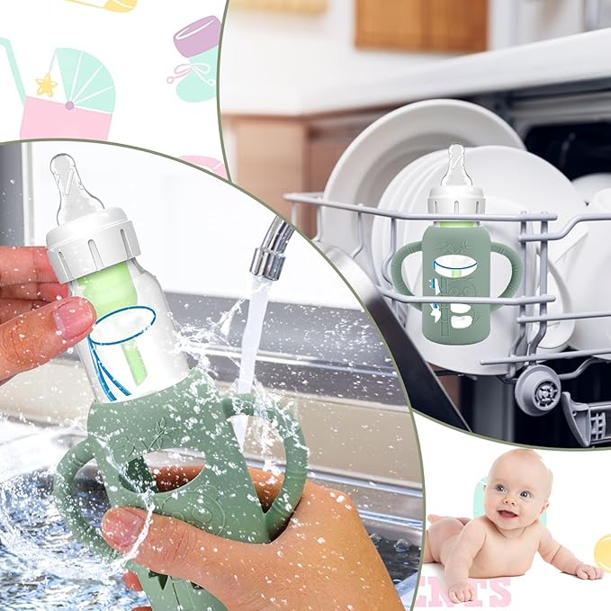 3 Pack Silicone Sleeves for Dr. Brown's Glass Baby Bottles - Drop Protection Baby Bottle Sleeves,Compatible with Dr. Brown's Newborn Glass Bottles,with Silicone Handles,4 oz