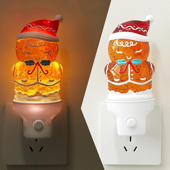 Christmas Night Light Plug into Wall Swirling Glitter USB Portable Christmas Decorative Night Light Decoration for Kids Adults Bedroom Kitchen Living Room Holiday Decor (Gingerbread)