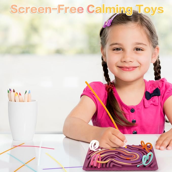 Sensory Activity Board, Silicone Fidget Toy for Stress Relief, Calming, Focus, ADHD and Autism, 6 Colors Sensory Toys Game Controller for Kids 2+ & Adults with 20 Strings (Purple)