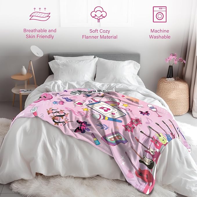 Music Fans Blanket, Flannel Purple Blanket, Singer Gifts for Sofa Bedding Music Fans Party, Singer Throw Beding 50"*60"