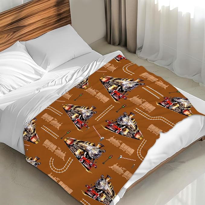 Boys Blanket Gift Cute Train Blanket for Kids Adults, 40x50 Inches Lightweight Soft Throw for Couch Chair Bed Office