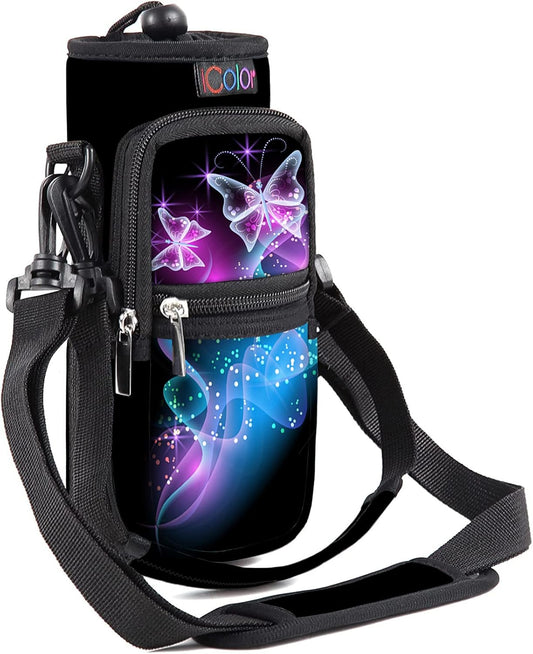 icolor Water Bottle Carrier Bag with Strap 25/32/40 oz Crossbody Bottle Holder with Phone Pocket Sling Sleeve Insulated Neoprene Water Bottle Pouch for Walking Travelling