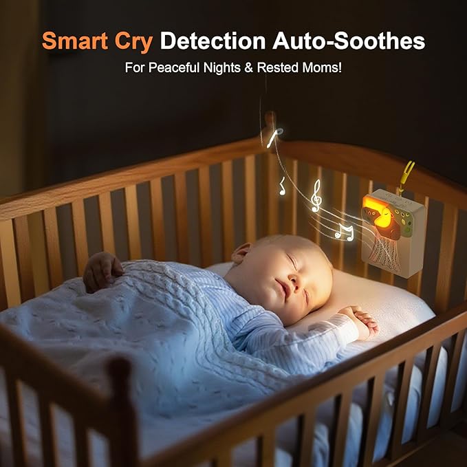 Sound Machine for Baby Soother,AI Cry Detection & Auto-Soothing,Parent-Voice Comfort,13 Soothing White Noise Machine,Record,Timer and Night Light, Ideal for Newborns,Sleeping Soother, Meditation