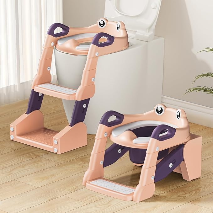 Potty Training Seat, Toddler Toilet Seat for Little Boys Girls, Potty Training Toilet with Urinals, Toddler Step Stool Ladder and Splash Guard (Pink)