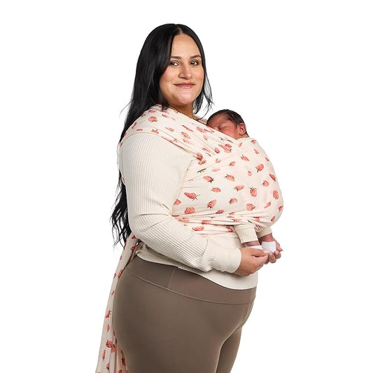 Baby Tula Stretchy Tencel™ Baby Wrap Carrier – Soft Newborn & Infant Wrap Sling, Ergonomic Hands-Free Baby Carrier, Breathable & Adjustable, Eco-Friendly for 8–25 lbs - Strawberry