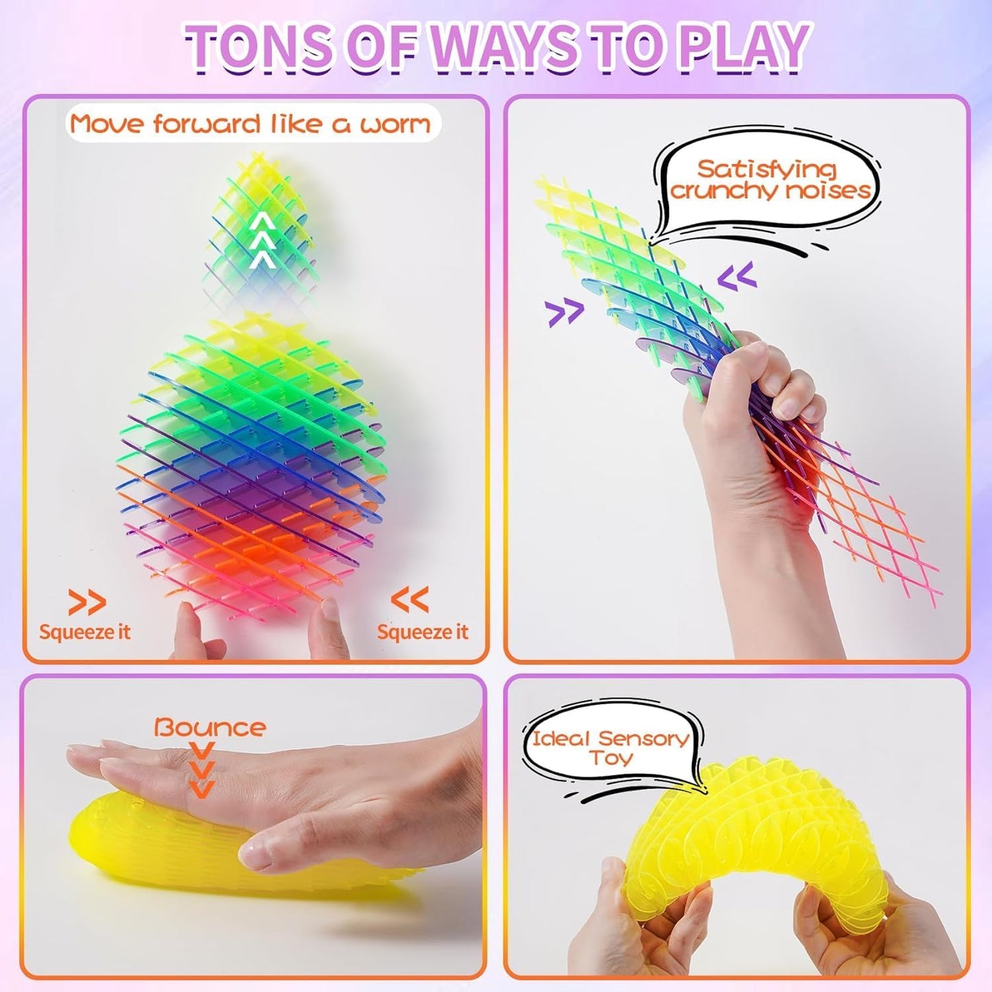 Fidget Worm Toy,Worm Big Fidget Toys Adults and Kids, Funny Stretchy Sensory Stress Toys, Fidget Sensory Squeeze Toys, Relieves Stress and Anxiety Finger Toys for Kids with Autism ADHD-Rainbow