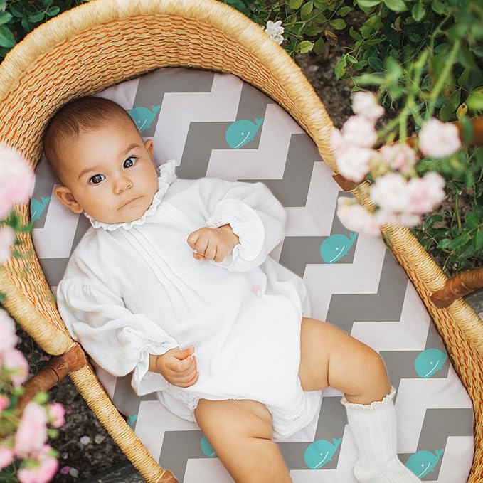 Stretch Fitted Bassinet Sheet Set BROLEX 2 Pack Cradle Sheets for Bassinet Pad/Mattress,Unisex Boys Girls,Ultra Soft,Whale Cloud