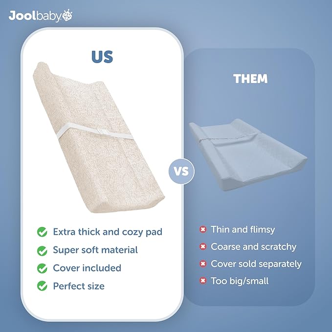 Jool Baby Soft Changing Pad + Washable Cover, Non-Slip - Fits Standard Changing Tables & Dressers (Oatmilk/Wave)