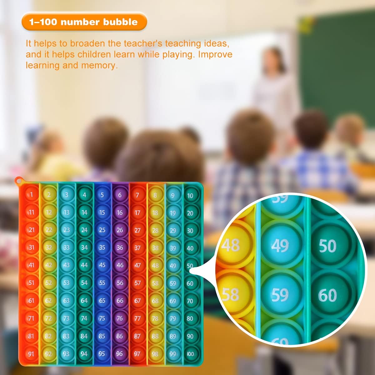 Math Toys P0p with Numbers, Kingmall 1-100 POP Rainbow Square Fidgett Ttoy 100bubbles Learning Tool for Teachers to Create Kinds of Math Manipulatives【with 1-100 Numbers Tables】