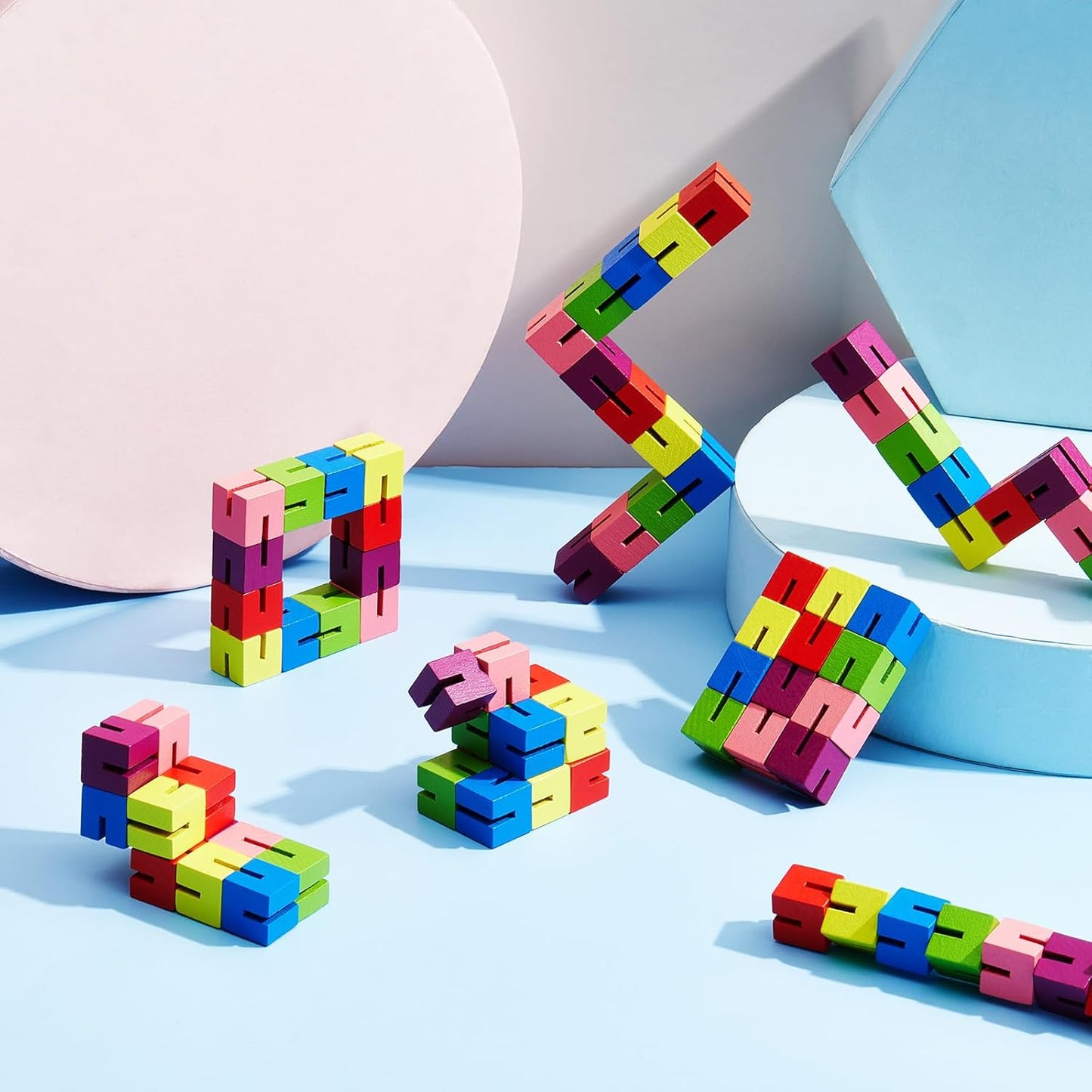 Wooden Toy Twist Block Cubes Puzzle Sensory Toys for Teens Party Favors for Boys and Girls (12 Pieces)