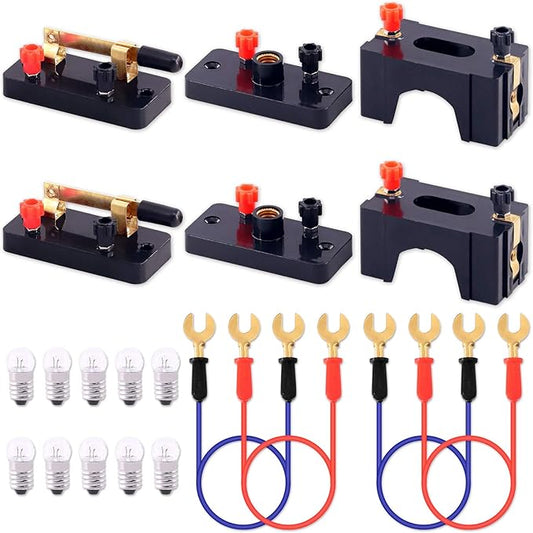 Keadic 20Pcs Physics Electronic Science Experiment Kit Includes Single Pole Single Throw Switches, Circuit Wire, D Battery Holder, DIY Practice Circuit Experiment Parallel Series Circuit for School