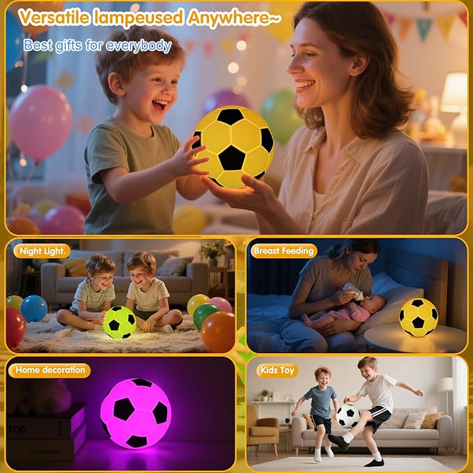 Soccer Silicone Night Light for Kids , 9 Colors with Remote Timer, Dimmable Rechargeable Baby Night Lights for Nursery, Battery Operated Lamp for Bedroom, Girls and Boys, Toddler, Baby Gifts (5.12 IN)