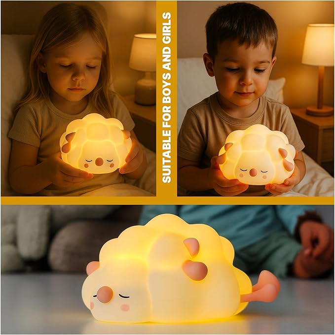 Rechargeable LED Night Light, Soft Silicone Touch Lamp with 3-Level Dimming, 30-Min Timer, Squishy BPA-Free Design, Perfect for Breastfeeding, Nursery, and Baby Room Decor (Sheep)