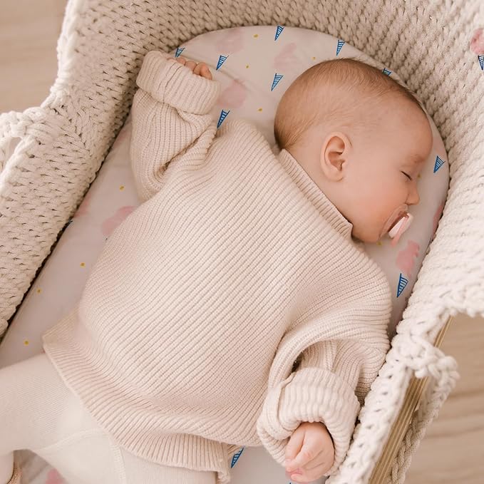 Yoofoss Bassinet Sheets for Baby,3-Pack Fitted Bassinet Sheets Set Compatible with Halo Bassinest Swivel Sleeper,Baby Delight,Angelbliss,Soft Breathable Bassinet Mattress Sheets (Pink+Floral)