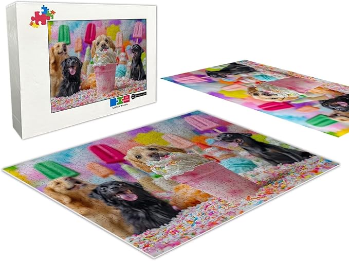 120 Pieces Wooden Jigsaw Puzzle, Cute Ice Cream Puppy Decorative Wall Art Gifts, Active Mind Puzzle, Fun and Challenging at The Same Time