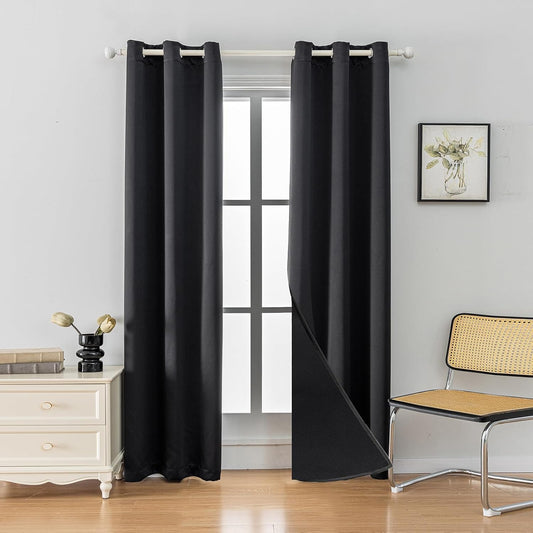 Anytime 100% Blackout Curtain Set, Thermal Insulated & Energy Efficiency Window Draperies for Guest Room, Full Shading Panels for Shift Worker and Light Sleepers（Black, 2 Panels, 42W x 72L）
