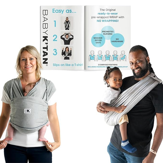 Original Baby K'tan Baby Carrier: #1 Easy Pre-Wrapped, Soft, Slip-On, No Rings, No Buckles | 5 in 1 Baby Sling Gift | The Best Hands Free Infant Wrap | Heather Grey | Large