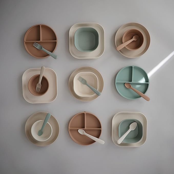 mushie Flatware Fork and Spoon Set for Toddlers | Made in Denmark (Sage)