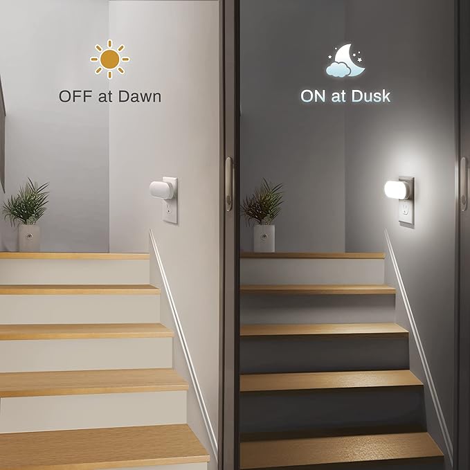 DORESshop Night Lights Plug into Wall Daylight White, Cute Dimmable Led Night Light, Dusk to Dawn Night Light 4 Packs for Kids Room, Bathroom, Stair