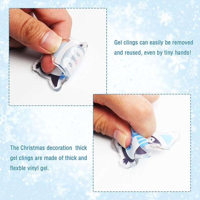 Tevxj 40 PCS Winter Thick Gel Clings Winter Christmas Window Gel Clings Decals Stickers for Kids Toddlers and Adults Home Airplane Classroom Nursery Winter Holiday Party Supplies Decorations