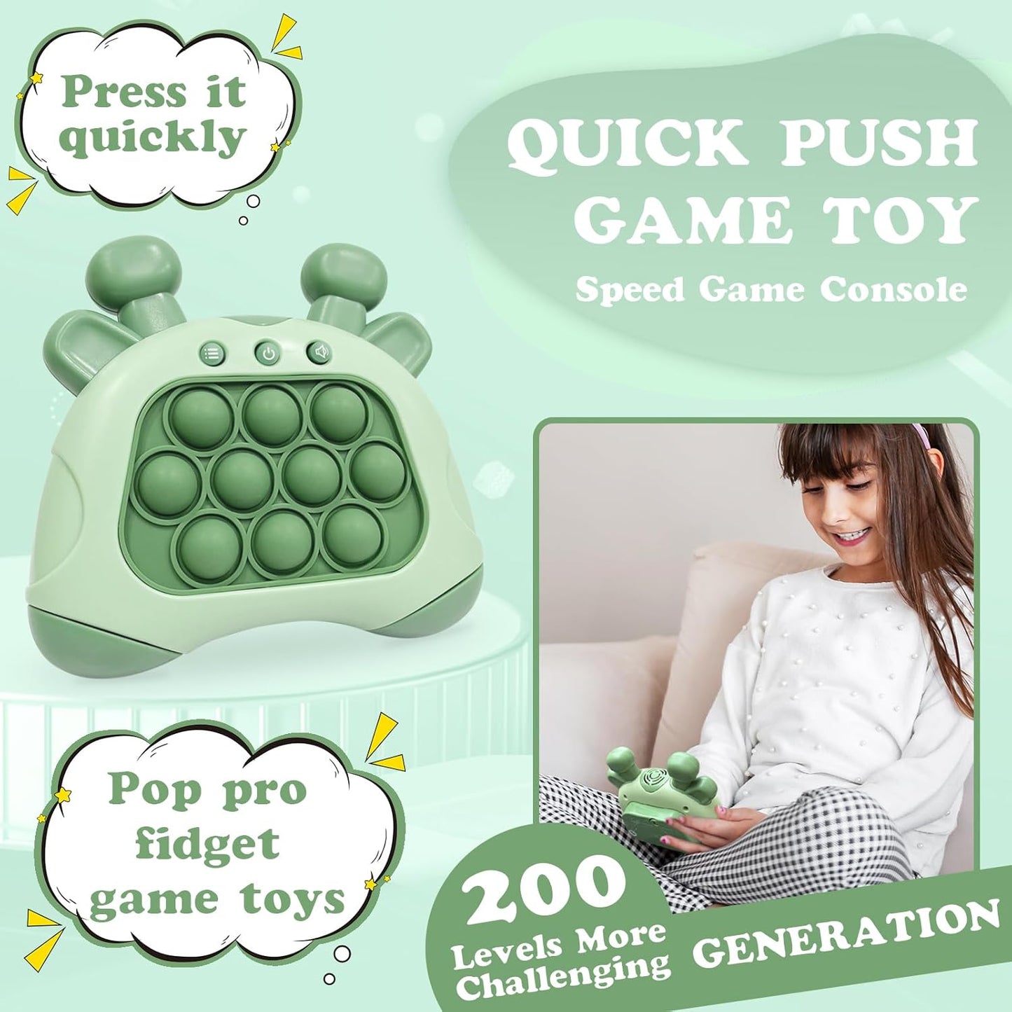 Quick Push Pop Games, St. Patrick's Day Pop Pro Light Up Fidget Toys Game, Stress Relief Decompression Push Puzzle Game Console Toys Bubble Pop Fidget Game Controller Handheld Travel Game Toys