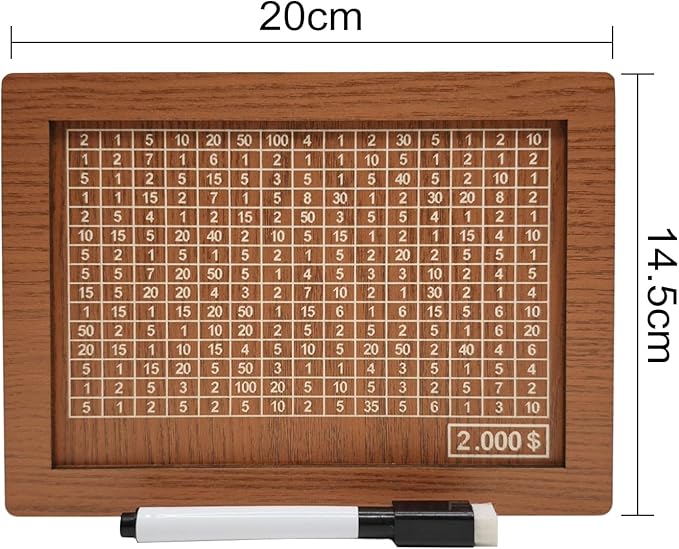 10000 Savings Challenge Box, Money Saving Box with Money Target and Numbers, Cash Vault Wooden Savings Box, Wooden Money Box, Coin Counter Piggy Bank for Adults, Wooden Coin Bank for Kids 2,000