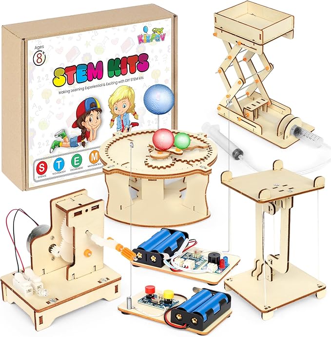 5 in 1 STEM Kits Projects for Kids, STEM Toys Crafts for Boys, Girls, Ages 8+, Science Building Toys Kits for Kids, 3D Wooden Puzzles, Birthday Gift for Boys Girls 8 9 10 11 12 Years Old