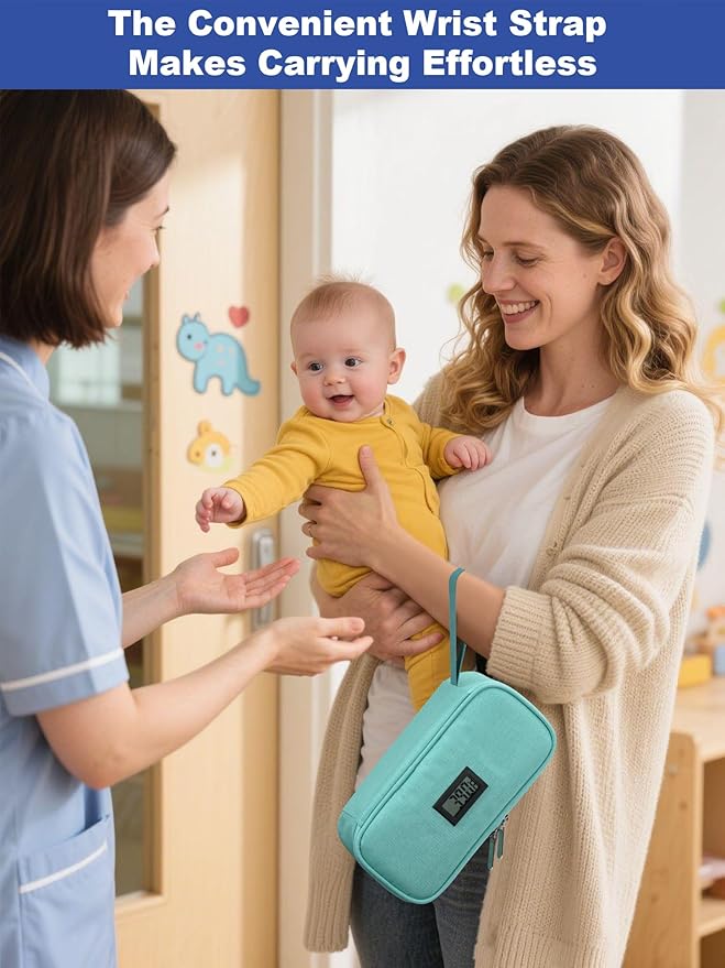 YOUSHARES Breastmilk Cooler Travel Bag with Digital Thermometer, Small Insulated Baby Milk Storage with 2 Ice Packs, Daycare and On-The-Go Moms （Light Green）