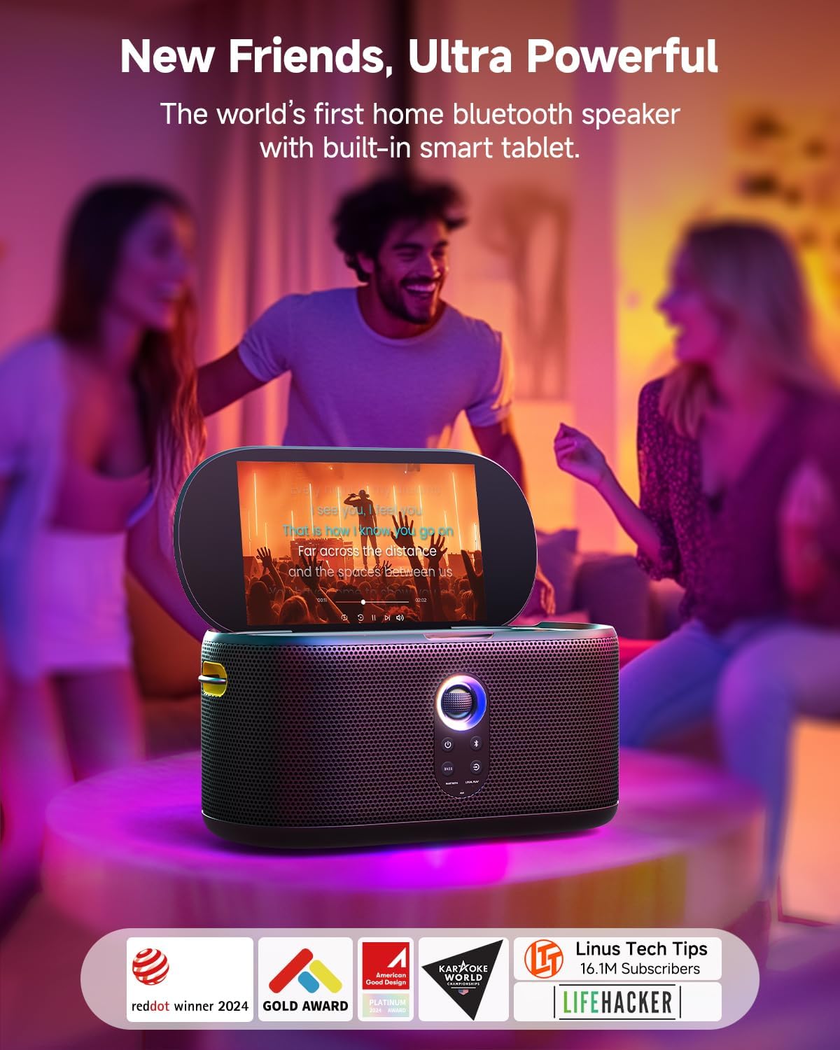 Karaoke Machine for Adults, with Lyrics Display, Karaoke System for YouTube, 280W Speaker, Autotune & EQ, Connect to TV, Portable PA System with 2 Wireless Microphones for Home Outdoor Party