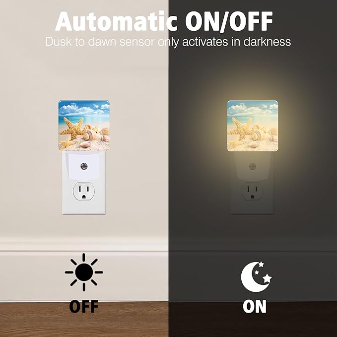 Starfish Seashells Beach Night Lights Plug into Wall for Girls Boys Room, Night Lights LED Lamp with Dusk to Dawn Sensor Nightlight for Bedroom Kitchen Bathroom Hallway Home Wall Decor