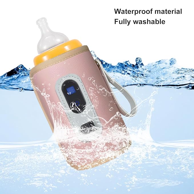 Baby Milk Bottle Warmer with USB Digital Display - Portable 5 Speed Milk Heat Keeper for Breastmilk and Water (Pink)