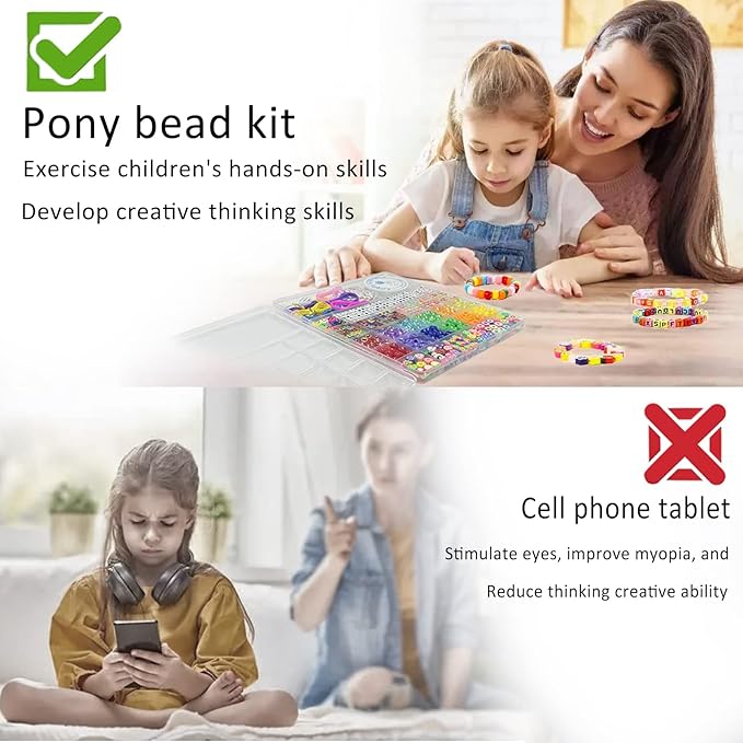 LIS HEGENSA 1000 Pcs DIY Childrens Crafts Beads Friendship Bracelet Kit, with Pony Beads Letter Beads and Bracelet Making Kit, Colorful Charms, Used for Custom Necklace Bracelets and Jewelry Decor