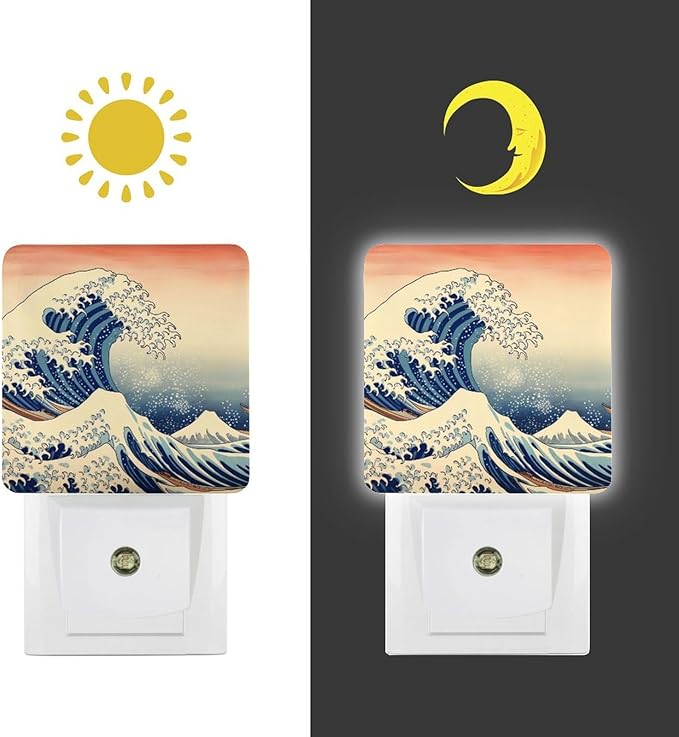 Ocean Waves Night Light, Plug into Wall Decor Nightlights for Bedroom, Bathroom, Hallway, Kitchen, with Dusk to Dawn Light Auto Sensors LED Night Lights for Boys Girls Women Men Room Gifts
