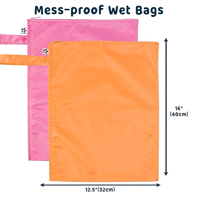 Tiny Twinkle Mess-Proof Waterproof Wet Dry Bag | 2-Pack Reusable Wet Bags for Swimsuits & Baby Clothes | Leakproof Wet Bag for Travel & Diaper Changes for Baby (Sweet Treat)