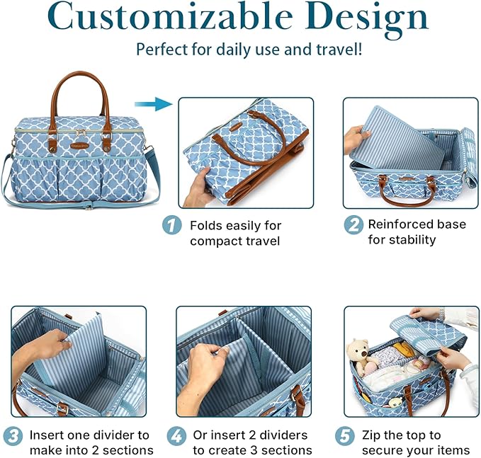 DOKUS & CO Luxe Diaper Tote, Extra-Large Collapsible Baby Caddy for Home, Travel & Car, Giftable Hospital-Ready Diaper Bag