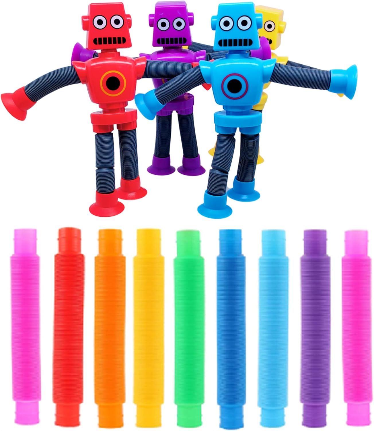 Telescopic Suction Cup Robot Toy, 18 PCS Robotic Pop Tubes Sensory Fidget Toy for Kids 5-7, Autism Toys for Autistic Children, Stocking Stuffers for Kids Party Favor (18 Pack)