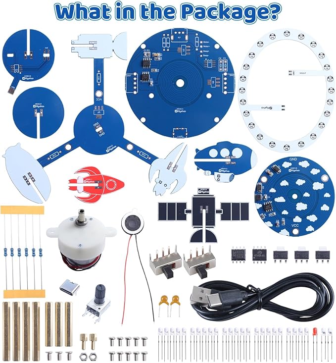 PEMENOL Soldering Project Practice Kit, DIY Wireless Rotating 3D Space Model, USB Powered Rotation, Music & LED Lights, for High School College Student STEM Education Present