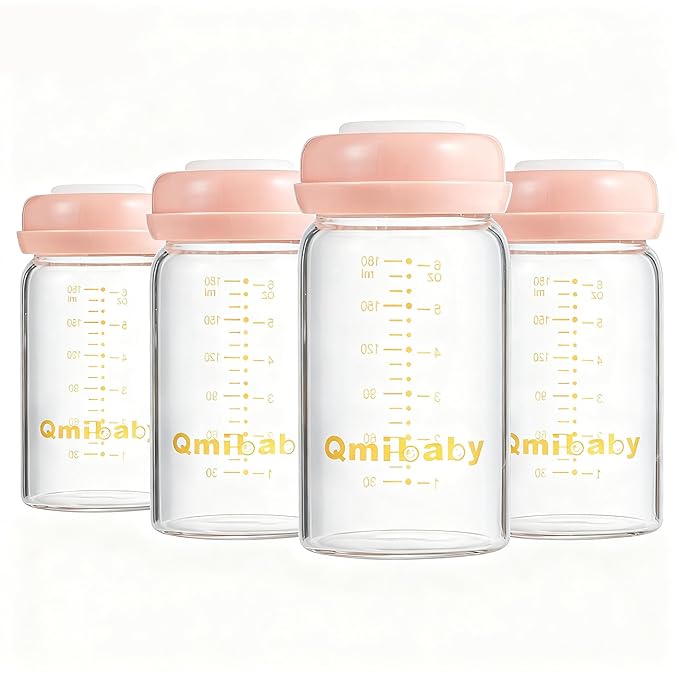 Breast Milk Storage Bottles 180ml 6oz BPA-Free Leak-Proof Baby Bottle for Breastmilk Storage Wide Neck Bottles with Screw Ring Sealing Disk Breastfeeding (Pink, 180ml-4Packs)