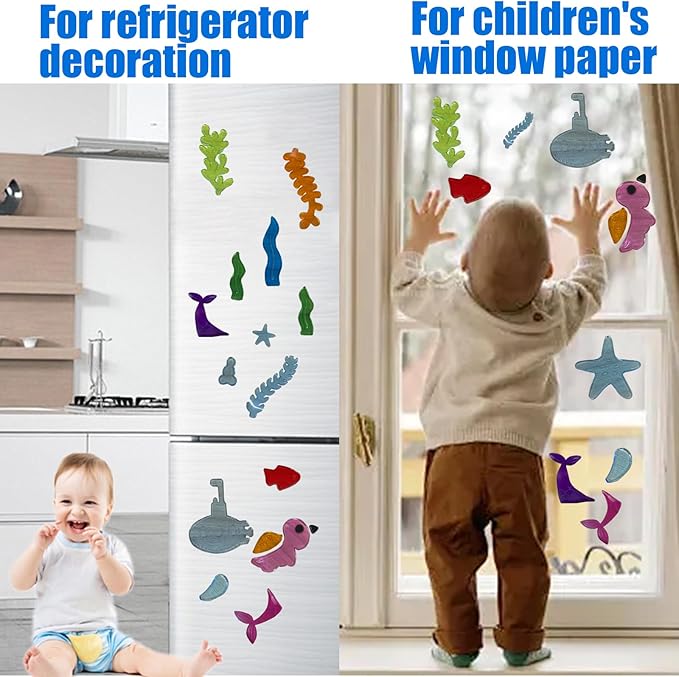 7 Pack Summer Window Gel Clings, Reusable TPR Jelly Stickers for Glass Windows, No-Residue Peel & Stick Decorations - Bright Ocean Themes for Room, Office, Home, Car, Bathroom Decor