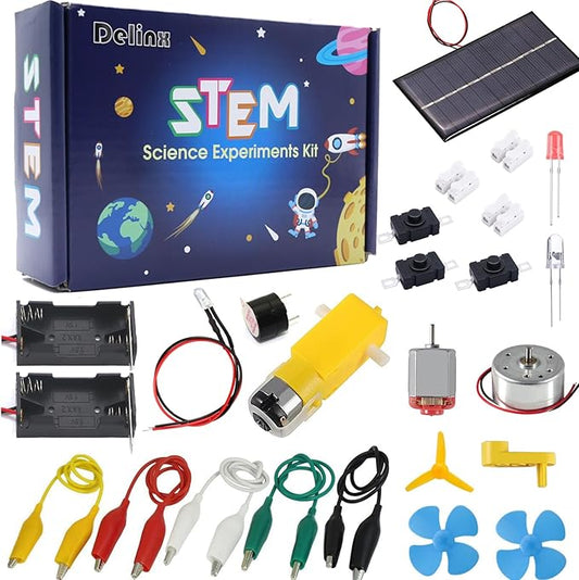 Delinx Fun Physics Science Experiment Kit: Windmill & Hand-cranked Generator, Solar Power, Basic Electric Circuit Learning, DIY Educational STEM Project for Kids & Teens, Girls & Boys