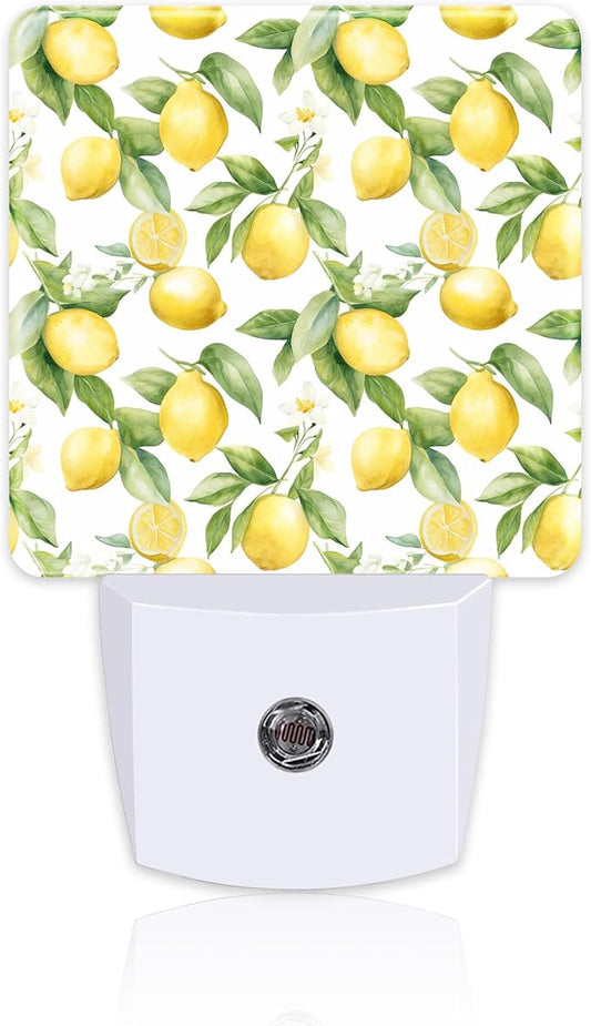 Lemon with Flowers Night Light, Fresh Lemon Fruits Floral Dusk to Dawn Night Light Plug in,0.5w Energy Saving Sleep Friendly Nightlights for Kids Boys Girls Home Decor
