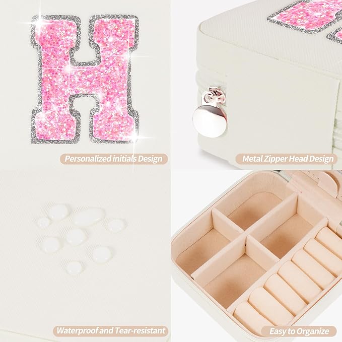 Monogrammed Gifts for Women - Jewelry Case for Women Trendy Jewelry Box Fashion Cute Jewelry Organizers and Storage Aesthetic,Travel Essentials Birthday Gifts for Girls Women | Cream,H