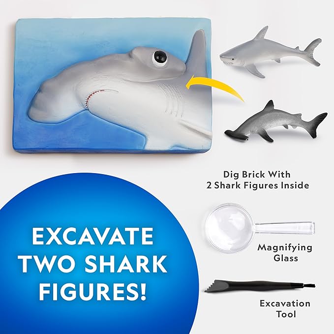 Blue Marble National Geographic Shark Dig Kit - Excavation Science Kit for Kids 8-12 With 2 Figurines and Dig Tool