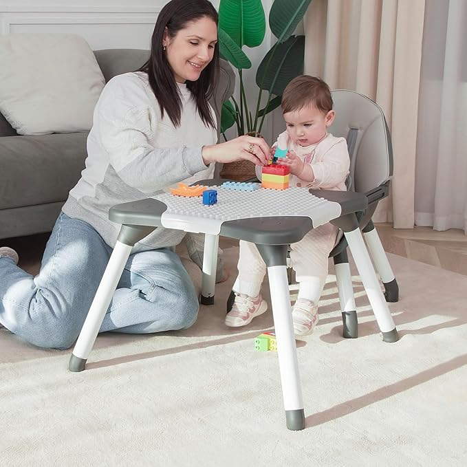 Baby Highchair,6 in 1 High Chairs for Babies and Toddler Baby Feeding Chair Coverts to HighChair for Babies, Kids Learning Table,Building Block Table,Kids Stool Removable Tray & Safety Harness(Gray)