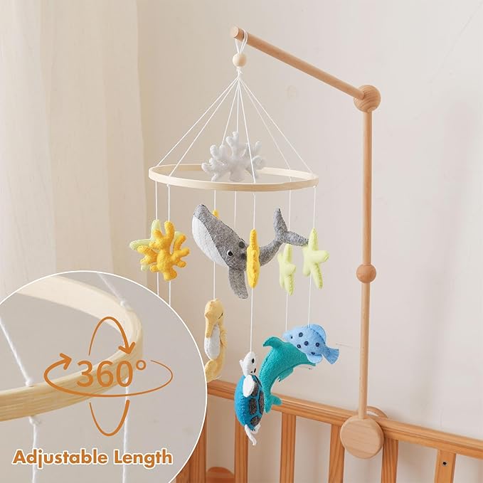 Baby Crib Mobile, Felt Ocean Mobile for Boys and Girls, Baby Mobile for Bassinet, Baby Bedroom Hanging Nursery Decor Gift Set