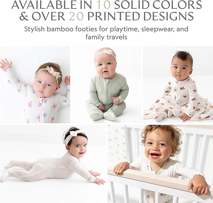 Bamboo Little Soft Baby Footie Pajamas, Baby Clothes, Newborn Sleepers, 95% Viscose and 5% Spandex, 0-24 Months