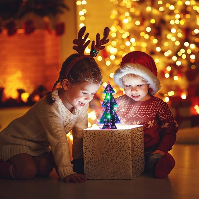 3D RGB LED Rotating Xmas Tree Soldering Kit, PEMENOL DIY Soldering Practice Kit Colorful Musical Christmas Tree Fun Electronic Project Kit for Christmas Decoration Home Family Friends