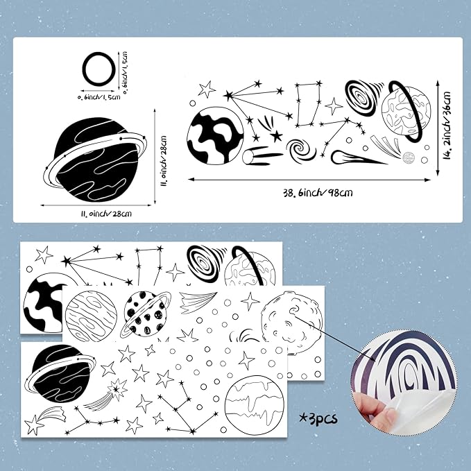 Space Themed Nursery Wall Decals Kids Room Wall Art, Outer Space Nursery Decals, Star Decals, Kids Room Decor, Nursery Decor, Planets Wall Stickers for Boys Bedroom Playroom Wall Decor